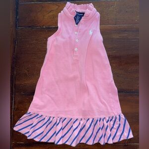 Ralph Lauren Pink Sleeveless Polo Dress with Navy Stripe Ruffle